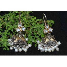  Silver Crystal Jhumka Earrings