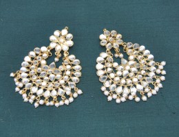 Floral Stud Chandbali Earrings with Pearls