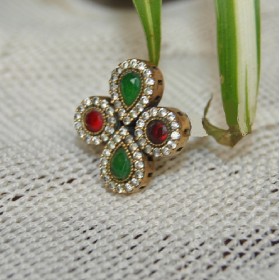 Rani Rubies Emeralds Sterling Silver Ring