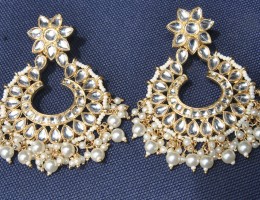 Floral Stud Chandbali Earrings with Pearls Floral Stud Chandbali Earrings with Pearls