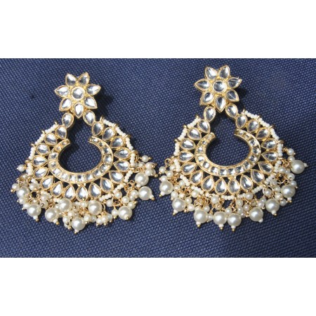 Floral Stud Chandbali Earrings with Pearls