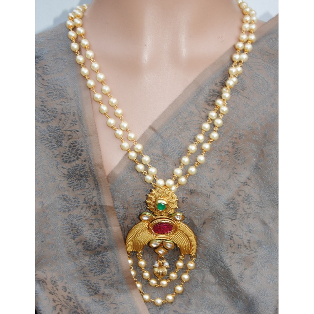 Antique Ruby Emerald Chand Pendant Set 