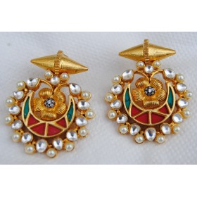  Chand Bali Pearl Polki Bullet Fusion Earrings