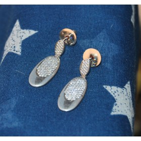 Oval Diamond Sterling Silver Dangler Earrings