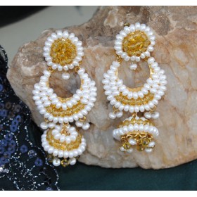 Yellow Crystal Pearl  Jhumkas