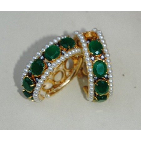 Emerald Studded Gold Hoop Earrings