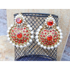 Delight Red Chand Bali Earrings