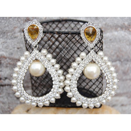 Pearly Yellow Brilliance Dangler Earrings