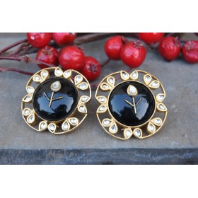Leafy Black Gold Stud Earrings