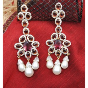  Wine Diamond Pearl Earrings