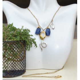 Blue Lapiz Snake Pendant with Gold Chain