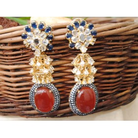 Oval Carnelian Drop Diamond Earrings