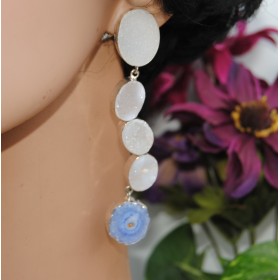 Oval White Druzzy Drop Dangler Earrings
