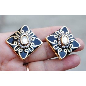 Uncut Diamond Studded Gold Stud Earrings