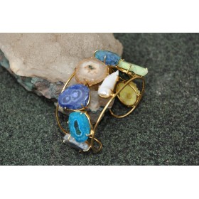 Multi Color Gold Plated Druzy Cuff Bracelet 