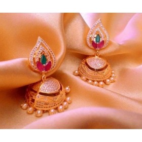 Diamond Jhumka Earrings with Meenakari Accents