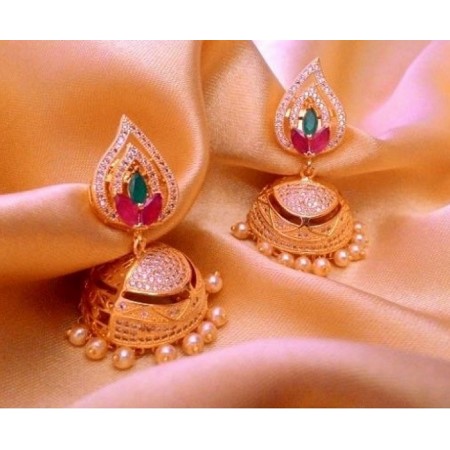 Diamond Jhumka Earrings with Meenakari Accents