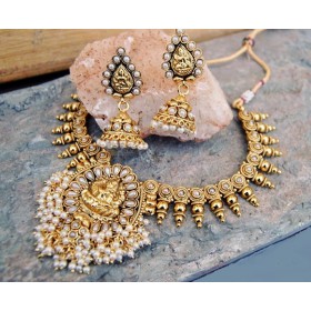 Pearl Paan Temple Necklace Set with Jhumkas