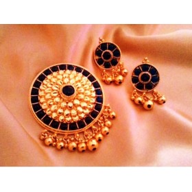 Blue Kemp Gold Plated Pendant Set 