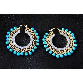 Turquoise Diamond Bali Hoop Earrings