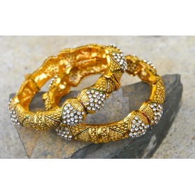 Antique Ethnic Crystal Gold Kada Bangle