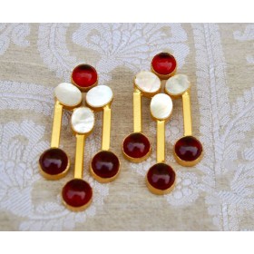Modern Red Mother of Pearl Earrings