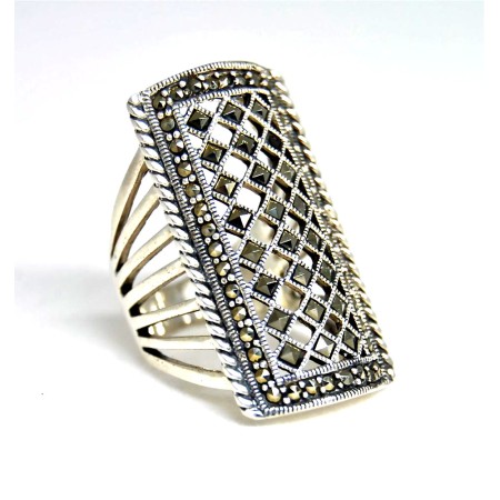 Squared Off Sterling Silver Ring with Marcasite