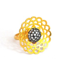 Gold Cutwork Sterling Silver Ring