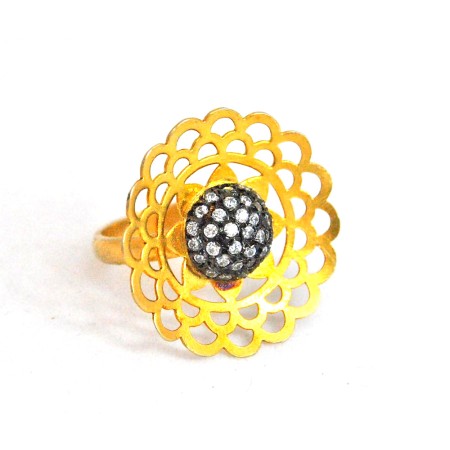Gold Cutwork Sterling Silver Ring