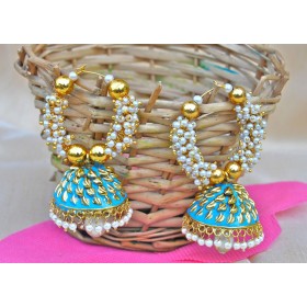 Ferozi Meena Jhumkas with Pearls
