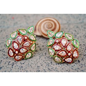 Diamond Stud Earrings with Red Green Meena 