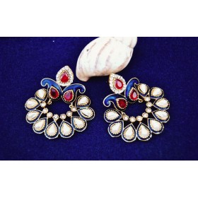 Pearl Chand Bali Earrings with Rubies
