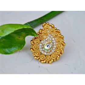 Antique Gold Kairi Finger Ring with American Diamonds