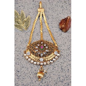 Antique Golden Diamond Maang Tikka Jhumar