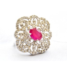 Silver Ornate Ruby Diamond Ring