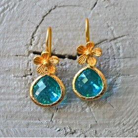 Aqua Blue Drop Floral  Earrings