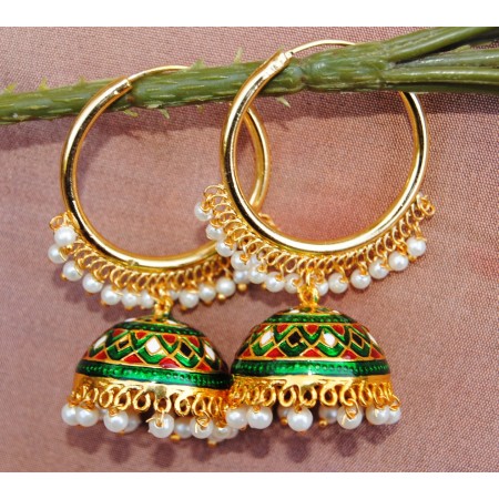  Colorful Green Gold Bali  Meenakari  Jhumkas 