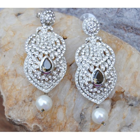 Crystal Earrings with Pearl Drop