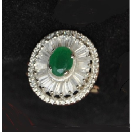 Baguette Diamond Studded Emerald Cocktail Ring