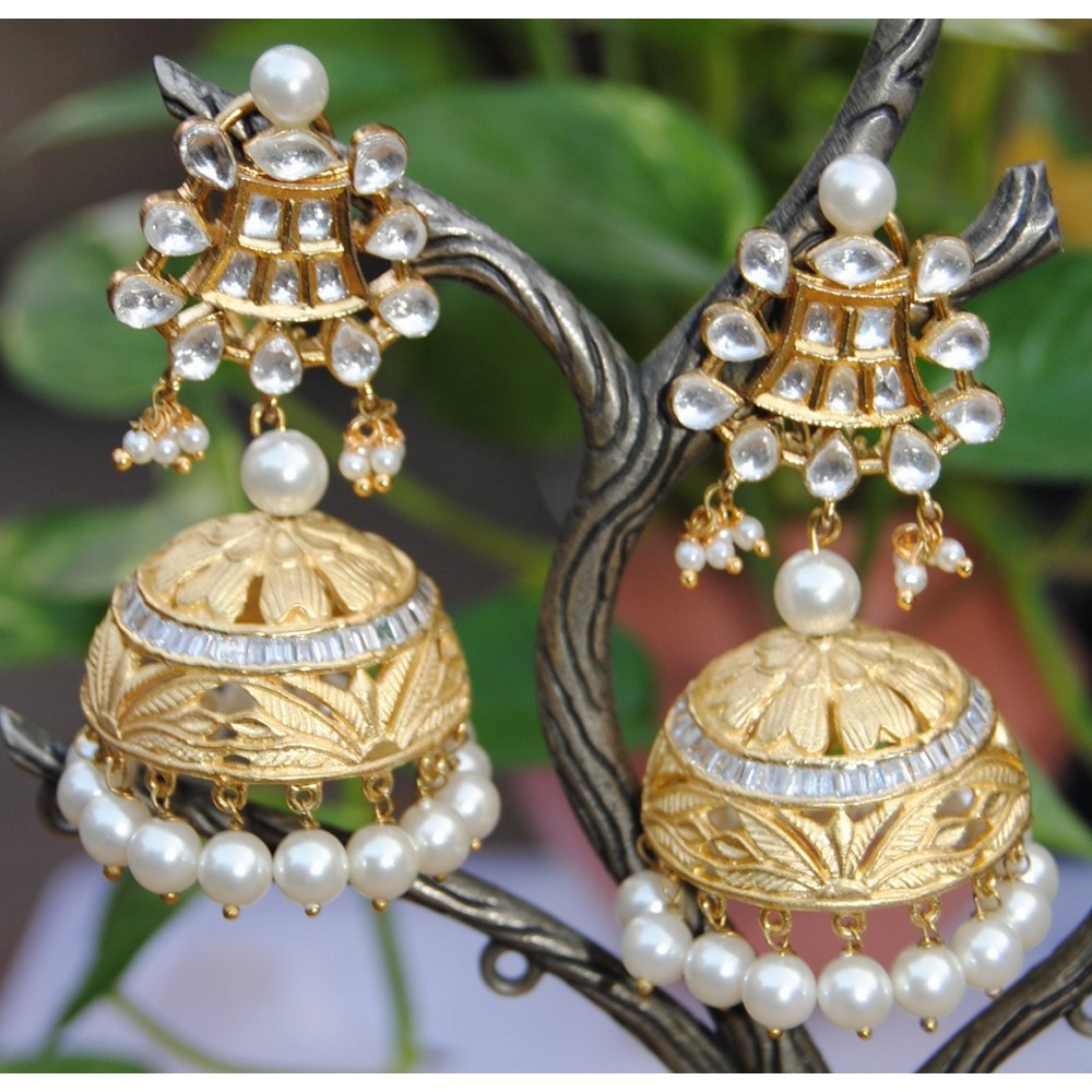 Pearl Jhumki Earrings in Gold Plated Silver ER 377 – Deccan Jewelry