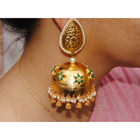 Golden Pearl Jhumka Earrings