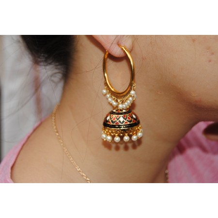  Colorful Red Black Bali  Meenakari  Jhumkas 