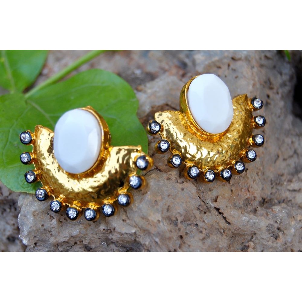 Diamond Earring Jackets with Golden South Sea Pearl Post Earrings in 14  karat Gold