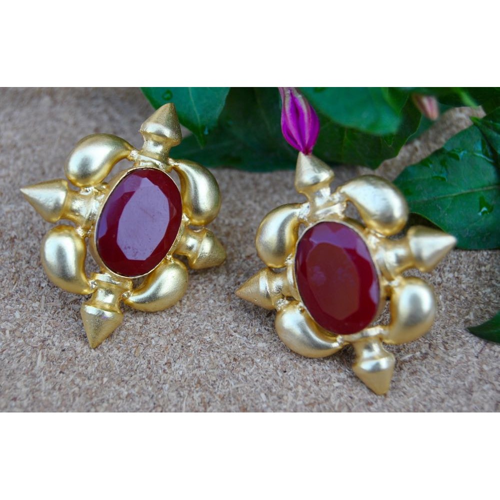 Gold Plated Crystal Handmade Earrings- Red & Green – Putstyle