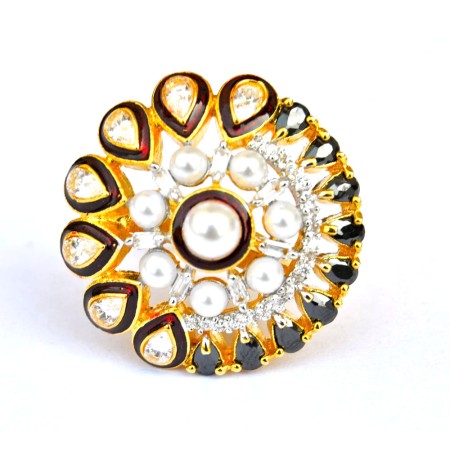 Kundan Pearl Cocktail Ring