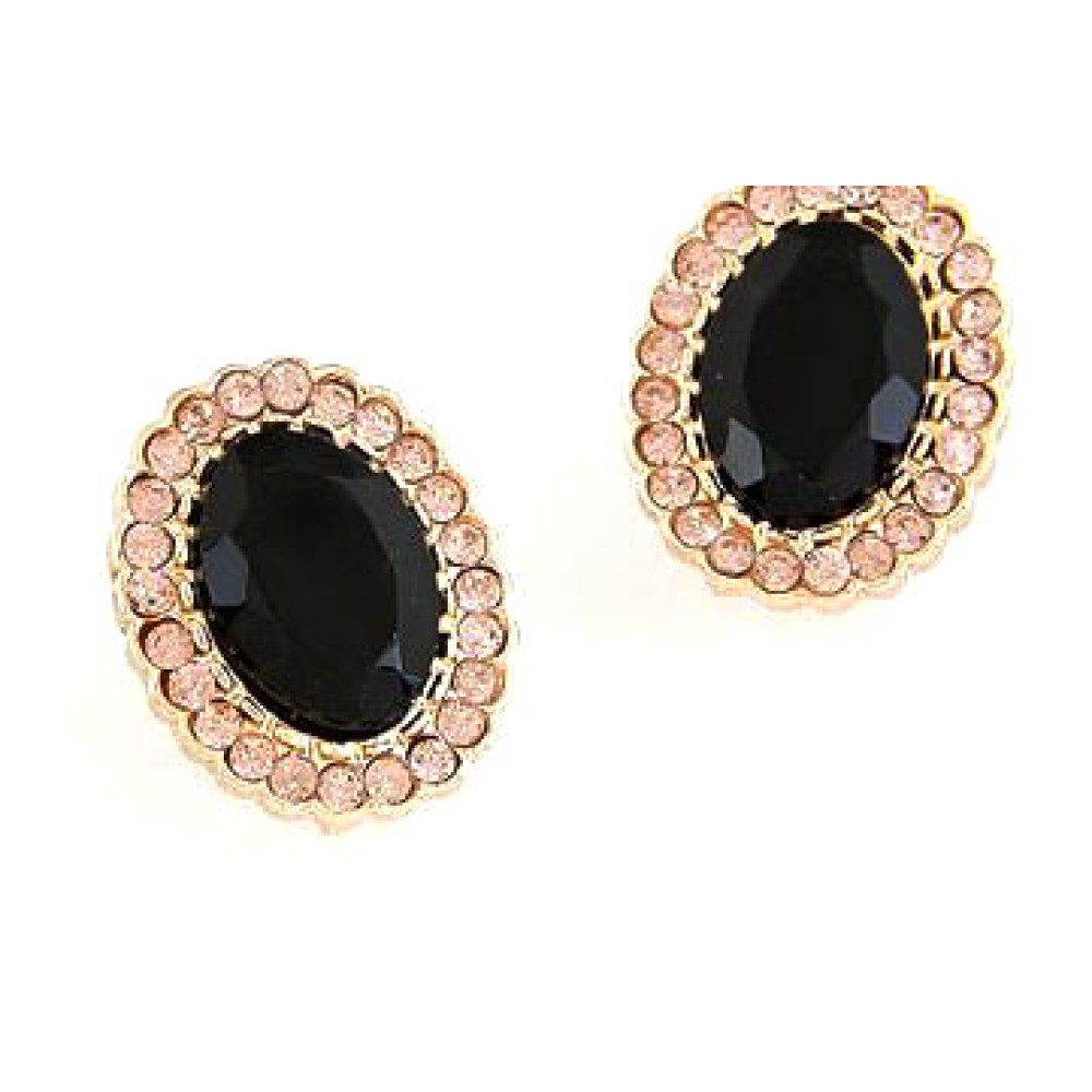Priyaasi Black Studded Floral Gold Plated Pearl Drop Earrings